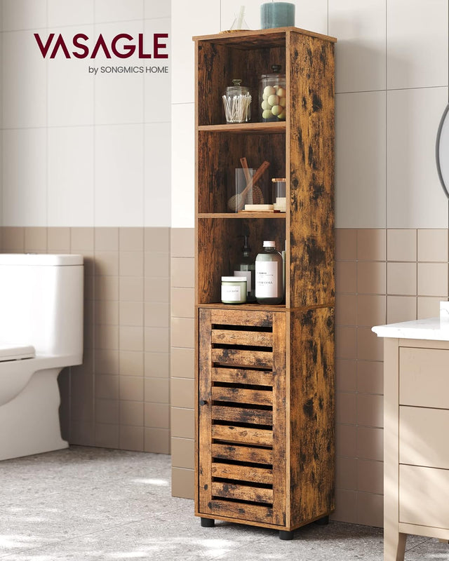 Badezimmerschrank Hoch Regal Verstellbar Vintagebraun von Songmics