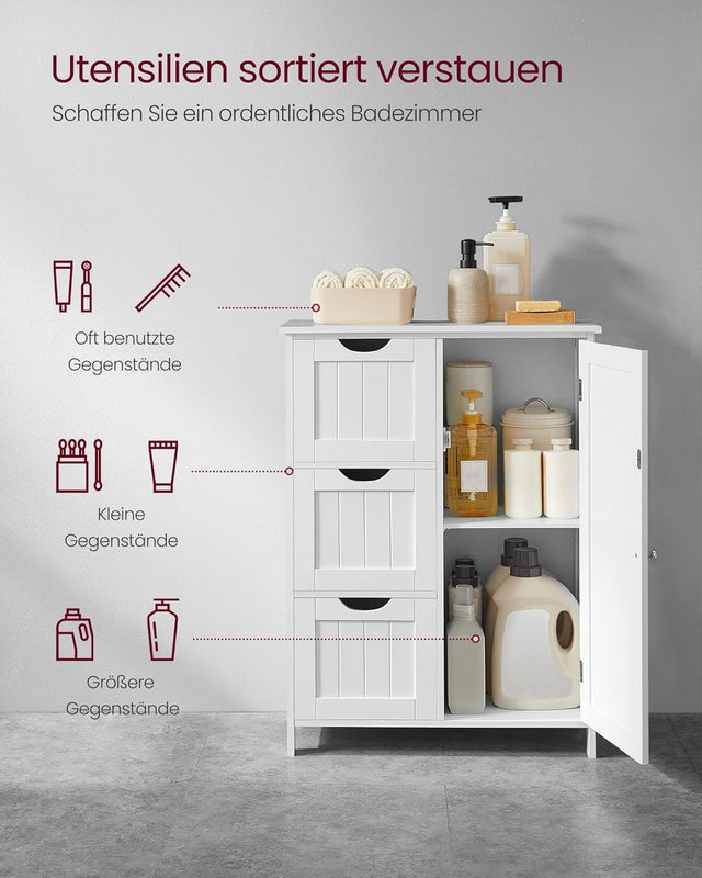 Badezimmerschrank mit 3 Schubladen und Tür Weiss