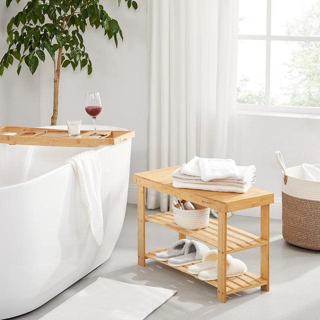 Schuhregal Bambus Sitzbank mit Ablagen Naturfarben von Songmics