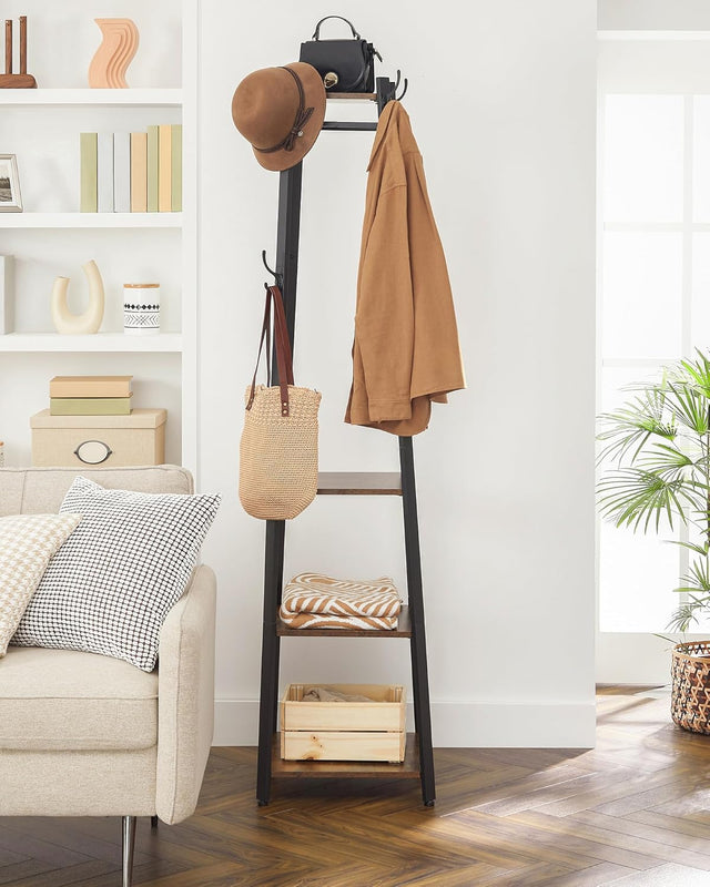 Garderobenständer mit Ablagen Vintagebraun-Schwarz