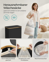 Wäschekorb 2 Fächer Bambus Griffe Schwarz