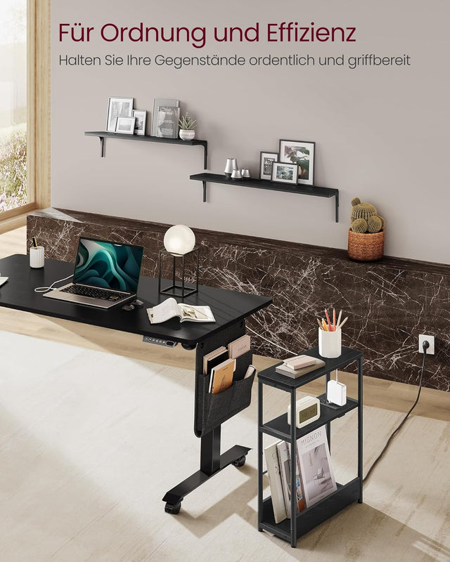 Beistelltisch mit Ladefunktion, 3 Ablagen, schwarz