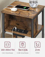 Beistelltisch mit Steckdose Vintagebraun-Schwarz