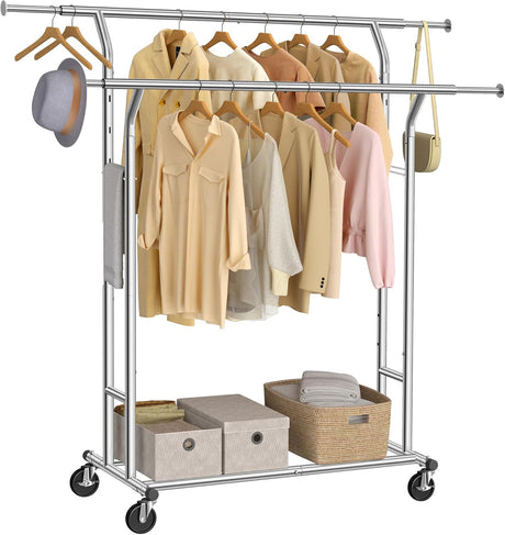 Kleiderständer Metall Schwerlast Verstellbar Rollen Silber von Songmics