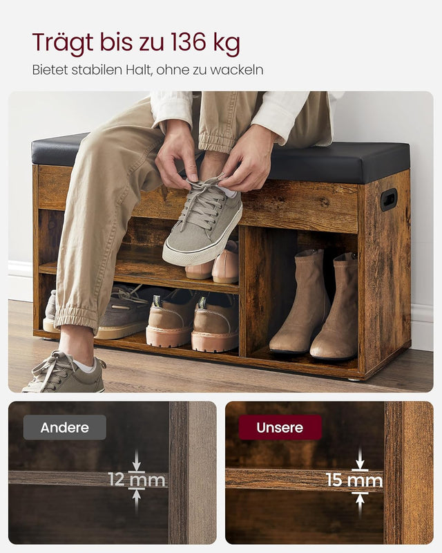 Schuhbank mit Stauraum gepolstert Vintagebraun von Songmics