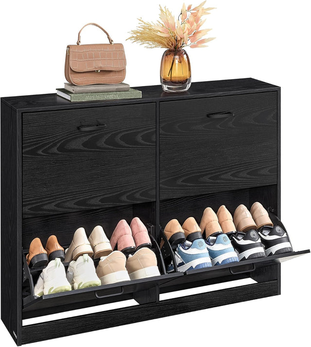 Schuhschrank Klappen Verstellbar Flur Ebenholzschwarz