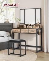 Schminktisch Spiegel Schubladen Hocker Eichenbraun Schwarz