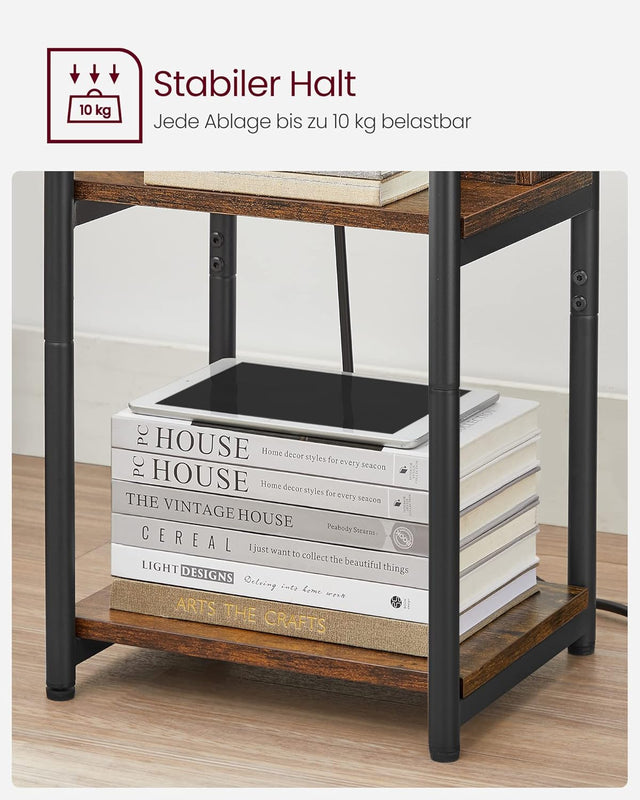 Beistelltisch mit Steckdose Vintagebraun-Schwarz