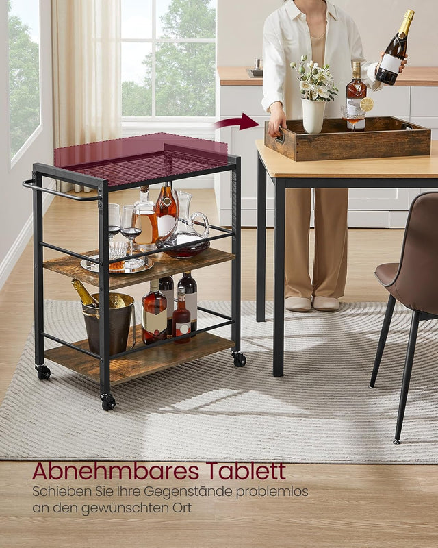 Servierwagen mit Tablett und Rollen vintagebraun von Songmics