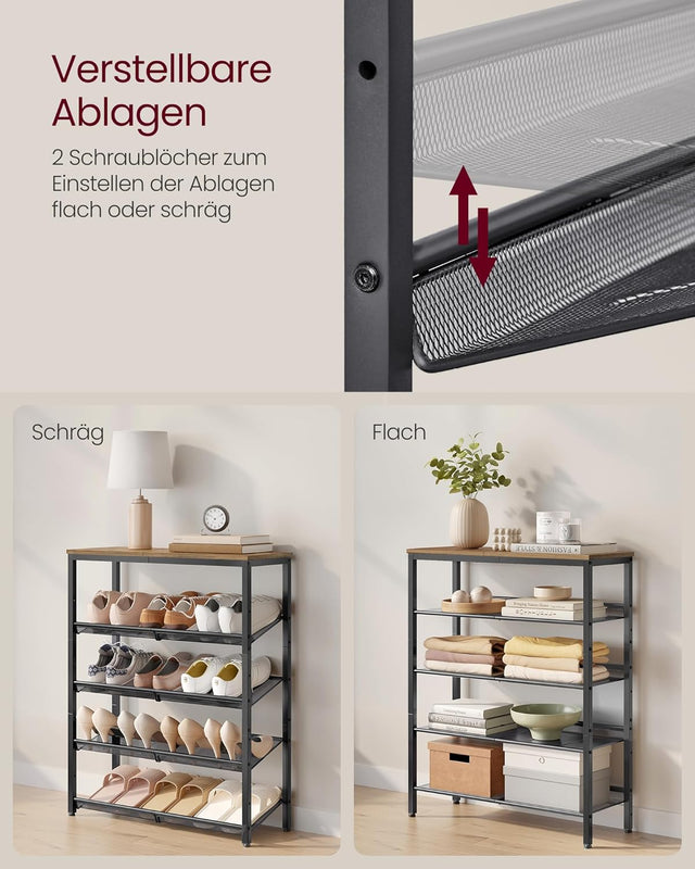 Schuhregal 5 Ebenen Verstellbar Platzsparend Honigbraun