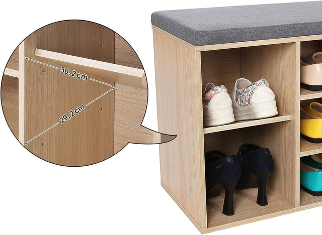 Schuhbank Sitzbank Stauraum 10 Fächer Eichenfarben Grau