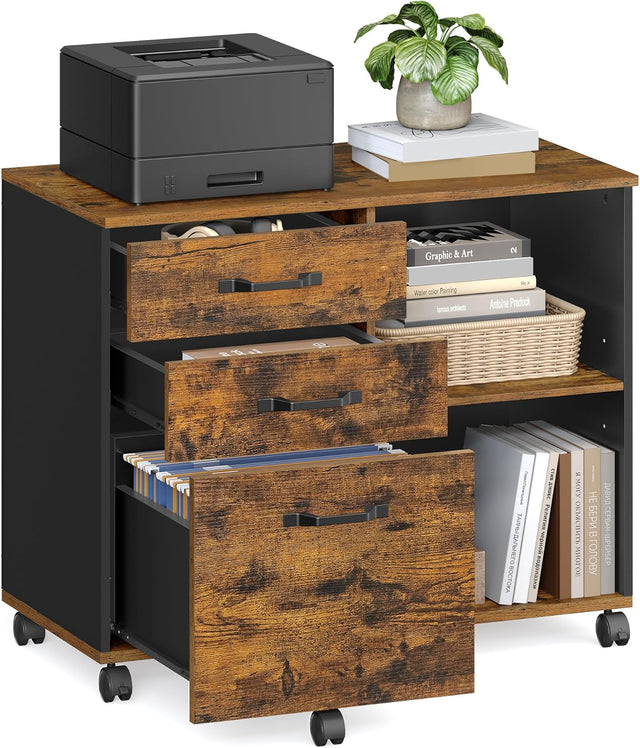 Rollcontainer Aktenschrank mit Schubladen Vintagebraun-Schwarz