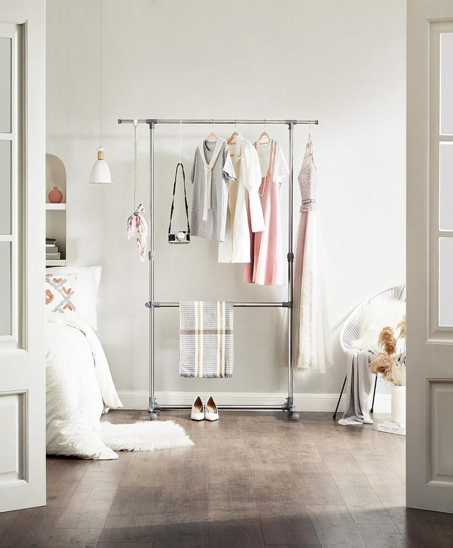 Kleiderständer Höhenverstellbar Edelstahl Rollen Silber