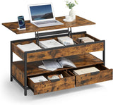 Couchtisch Höhenverstellbar Schubladen Vintagebraun Tintenschwarz von Songmics