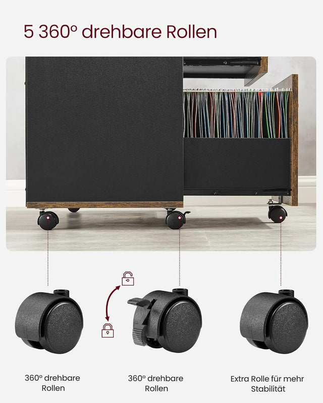 Rollcontainer Aktenschrank mit Schubladen Vintagebraun-Schwarz