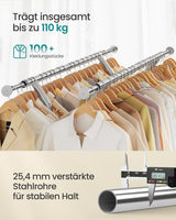 Kleiderständer Metall Schwerlast Verstellbar Rollen Silber von Songmics