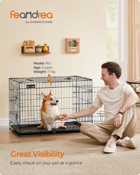 Hundekäfig Klappbar 2 Türen Kunststoffschale Schwarz von Songmics