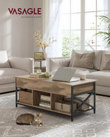 Couchtisch Höhenverstellbar Schubladen Offenes Fach Kamelbraun