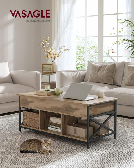 Couchtisch Höhenverstellbar Schubladen Offenes Fach Kamelbraun