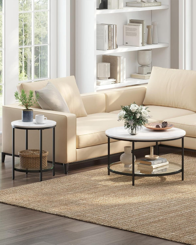 Beistelltisch mit 2 Ebenen marmorweiss