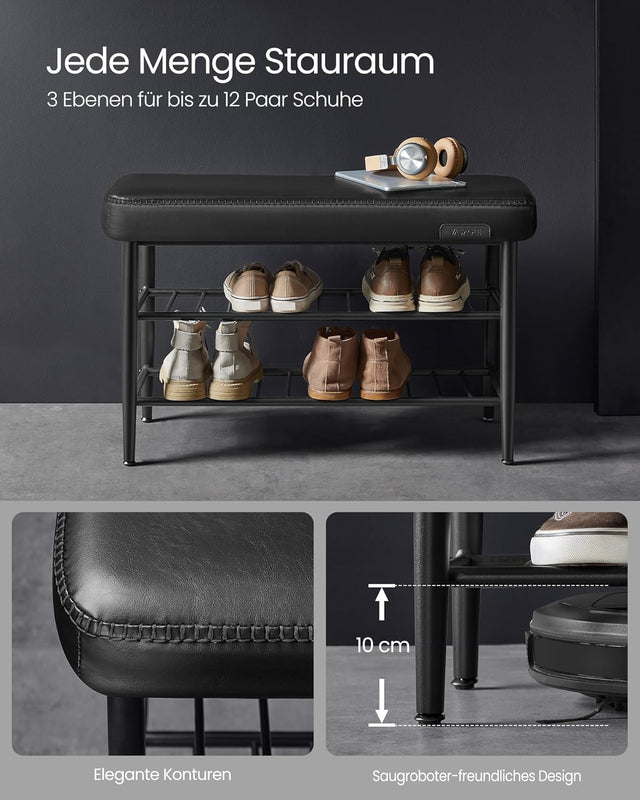 Schuhbank Kunstleder modern tintenschwarz 60er-Jahre von Songmics