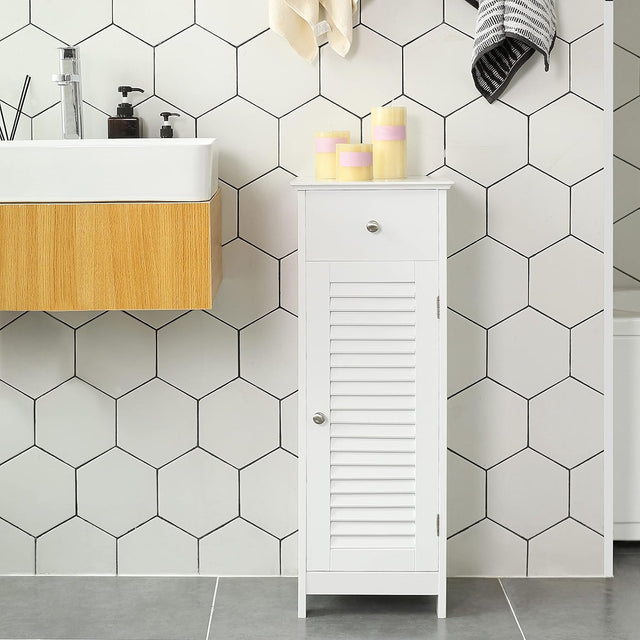 Badezimmerschrank mit Schublade Lamellentür Weiss