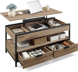 Couchtisch Höhenverstellbar Schubladen Offenes Fach Kamelbraun