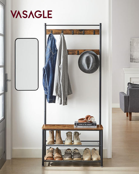 Garderobenständer mit Schuhablagen Vintagebraun-Schwarz