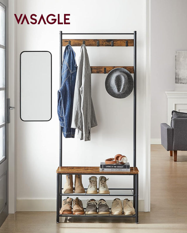 Garderobenständer mit Schuhablagen Vintagebraun-Schwarz