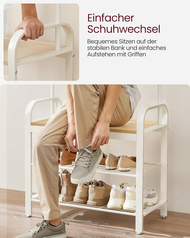 Garderobenständer mit Schuhbank Eichenfarben Weiss