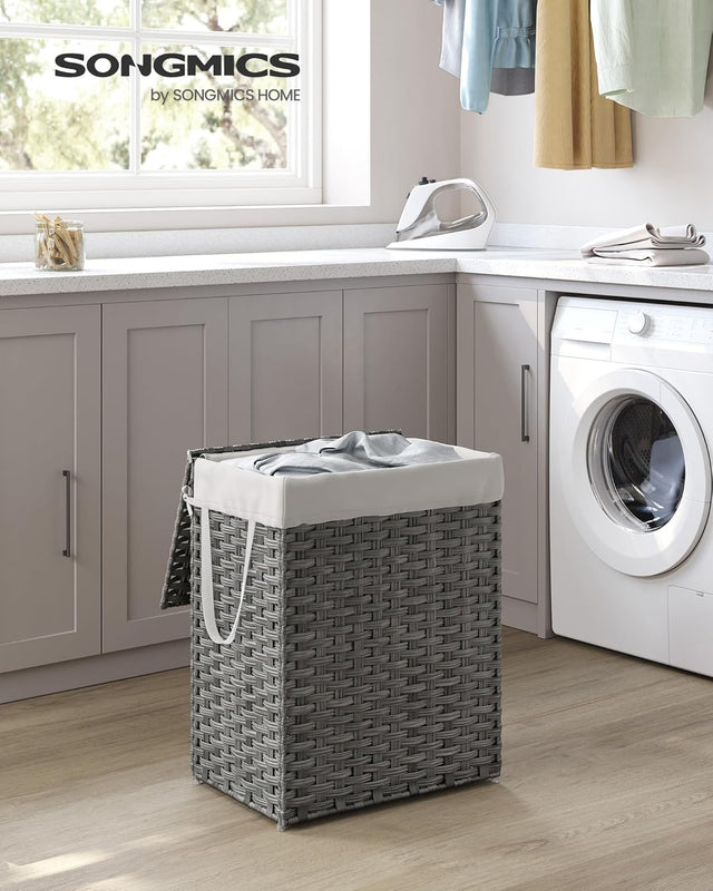 Wäschekorb Rattan Faltbar 90L Taubengrau von Songmics