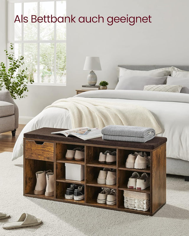 Schuhbank Regal Sitzbank Polster Vintagebraun Braun