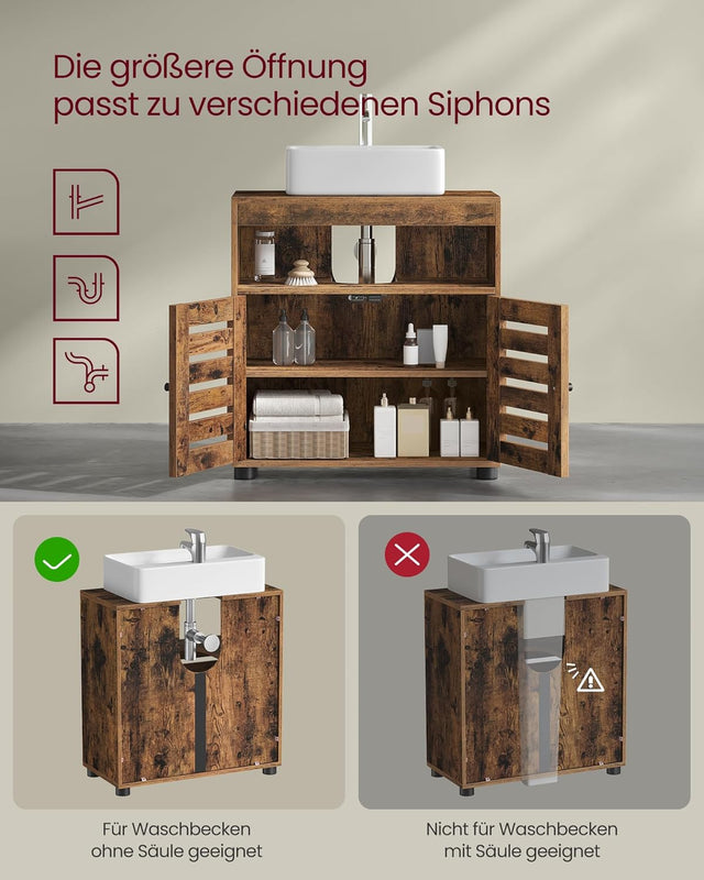 Waschbeckenunterschrank mit Lamellentüren vintagebraun von Songmics