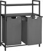 Wäschekorb mit 2 Fächern und 2 Ablagen, schwarz-grau von Songmics