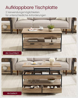 Couchtisch Höhenverstellbar Schubladen Offenes Fach Kamelbraun