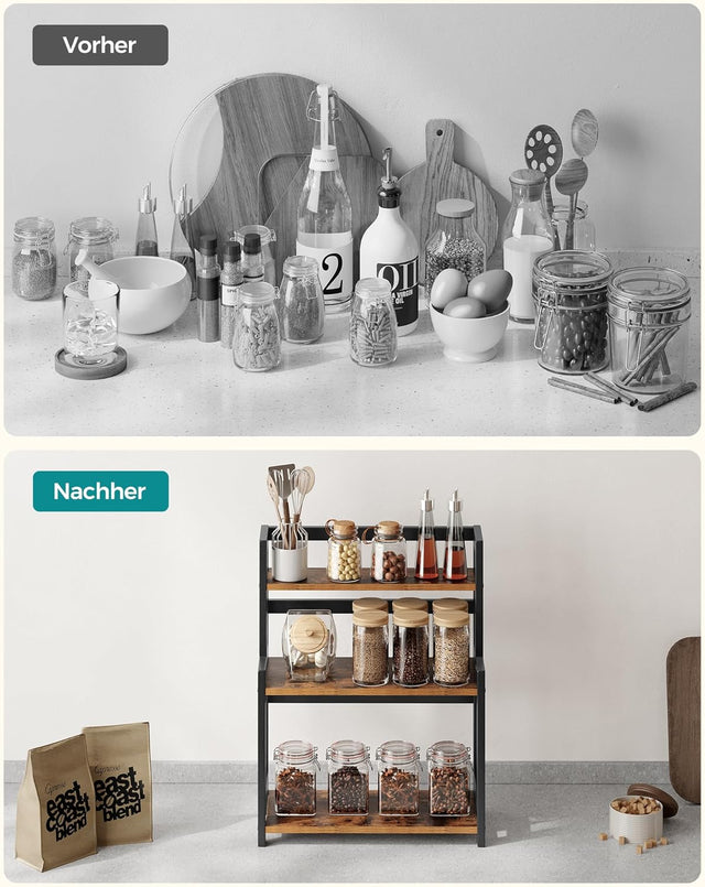 Gewürzregal Bambus 3 Ebenen vintagebraun-schwarz