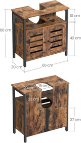 Waschbeckenunterschrank mit Lamellentüren vintagebraun-schwarz von Songmics