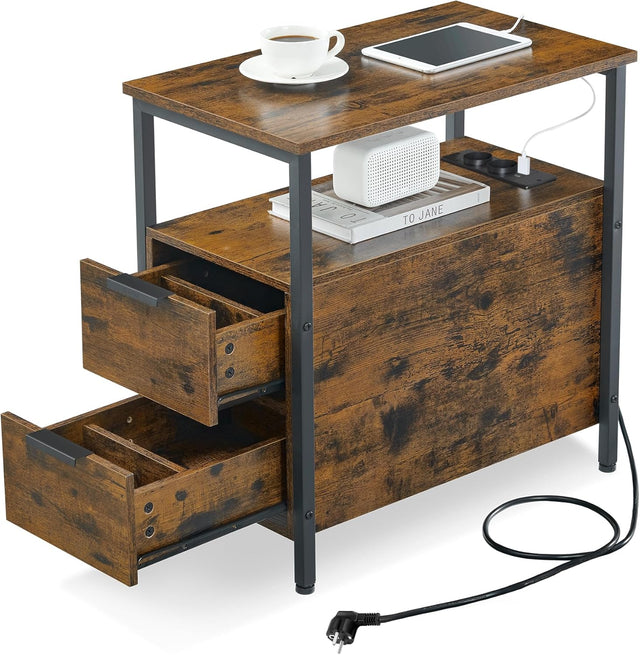 Beistelltisch mit Steckdosenleiste Vintagebraun-Schwarz
