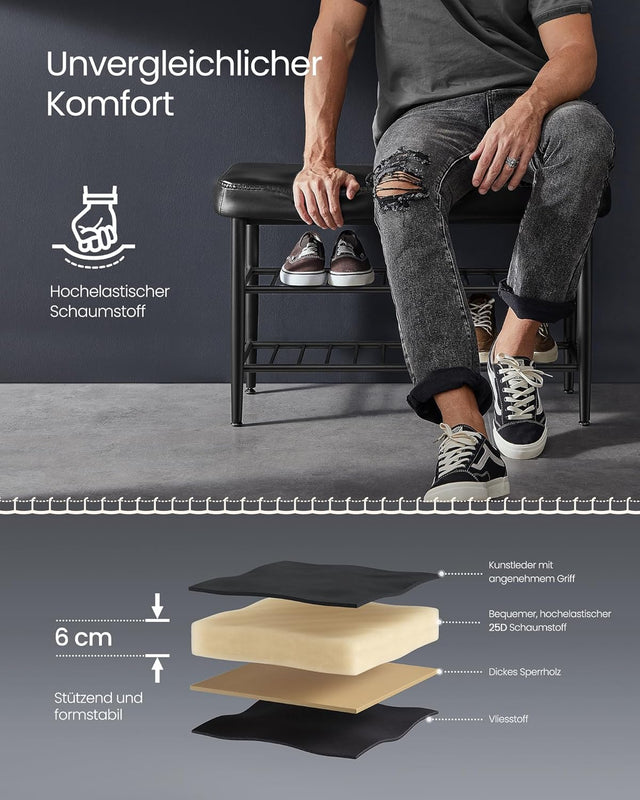 Schuhbank Kunstleder modern tintenschwarz 60er-Jahre von Songmics