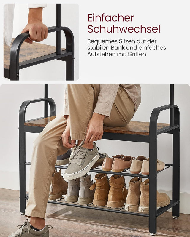 Kleiderständer mit Schuhregal rustikales Braun
