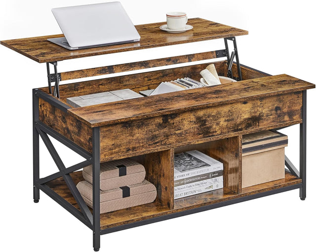 Couchtisch Höhenverstellbar Stauraum X-Streben Vintagebraun von Songmics