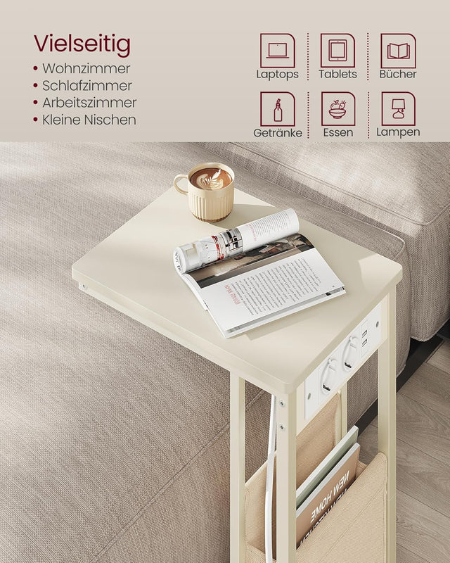 Beistelltisch mit Ladestation USB Cremeweiss