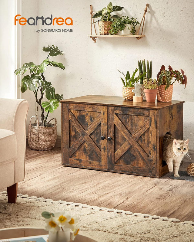 Katzenhaus Tisch mit Trennwand Vintagebraun von Songmics