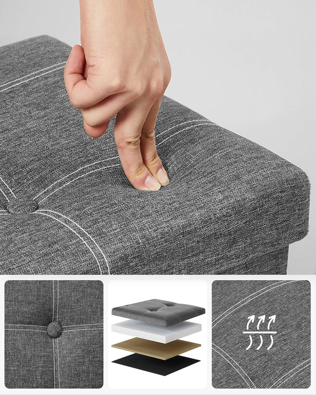 Sitzbank Stauraum 110cm Faltbar Leinenimitat Dunkelgrau