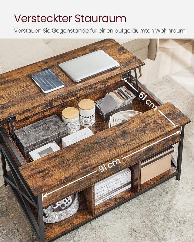 Couchtisch Höhenverstellbar Stauraum X-Streben Vintagebraun von Songmics