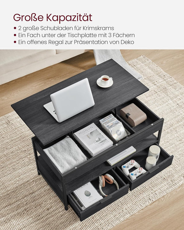 Couchtisch Höhenverstellbar Schubladen Offenes Fach Schwarz von Songmics