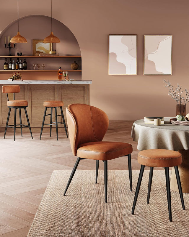 Barhocker 2er Set Kunstleder Mid-Century Karamellbraun Small