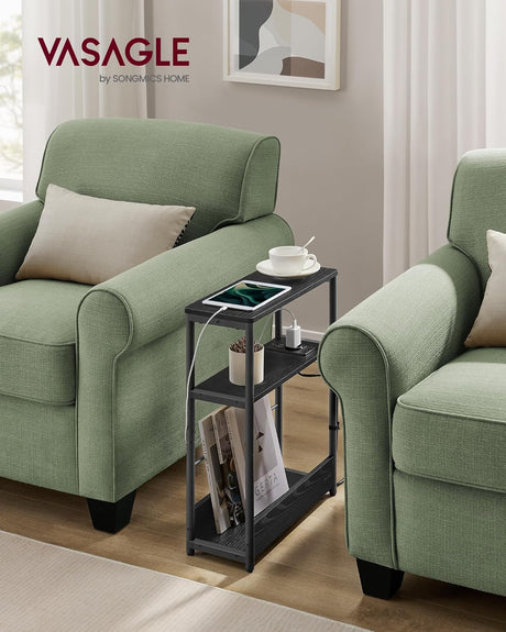 Beistelltisch mit Ladefunktion, 3 Ablagen, schwarz