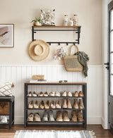 Schuhregal 3 Gitter-Ablagen Metall Industrie Design Vintagebraun Schwarz