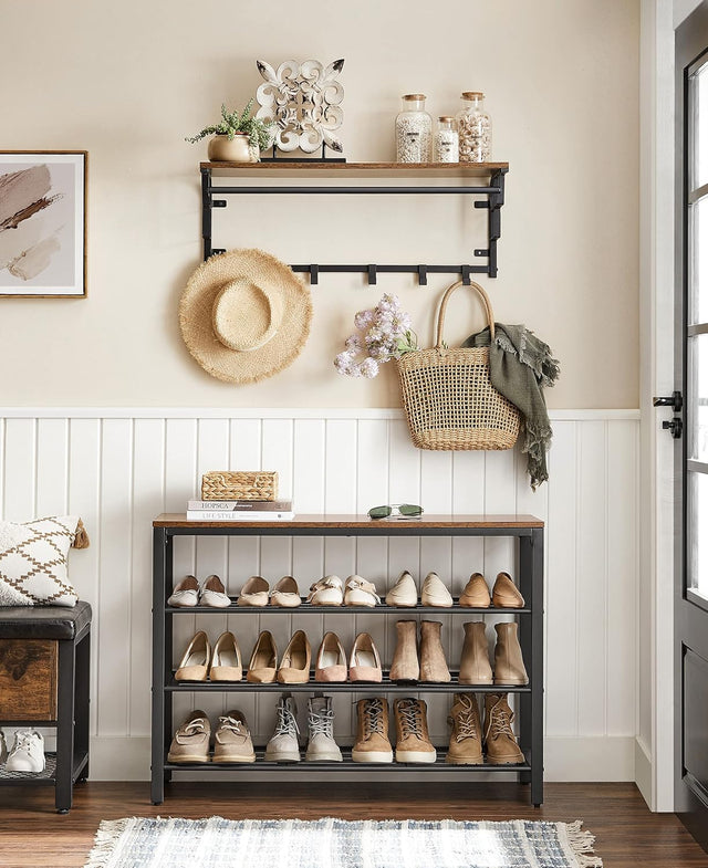 Schuhregal 3 Gitter-Ablagen Metall Industrie Design Vintagebraun Schwarz